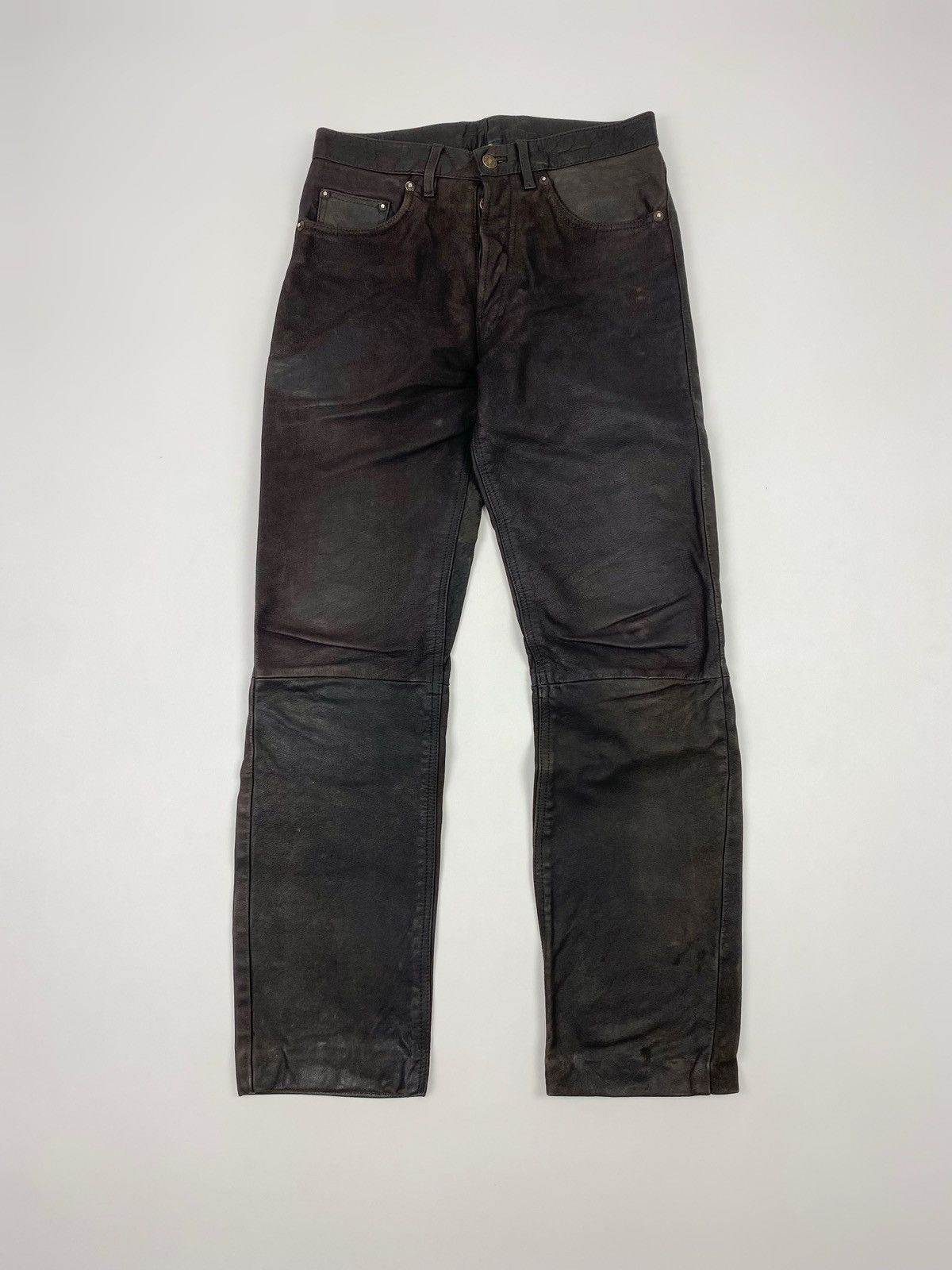 Leather 1990’s Vintage Distressed Brown Biker Leather Pants Size US 31 - 3 Thumbnail