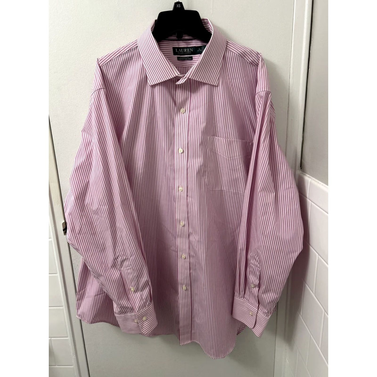 Ralph Lauren Lauren Ralph Lauren Shirt Men 18 Pink White Striped Classic Fit Stretch Non Iron Dress Shirt Button-Down Collar Mens Size US XXL / EU 58 / 5 - 2 Thumbnail