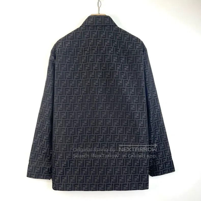 Fendi Fendi Brown full logo print jacquard pocket coat shirt Size US L / EU 52-54 / 3 - 2 Thumbnail