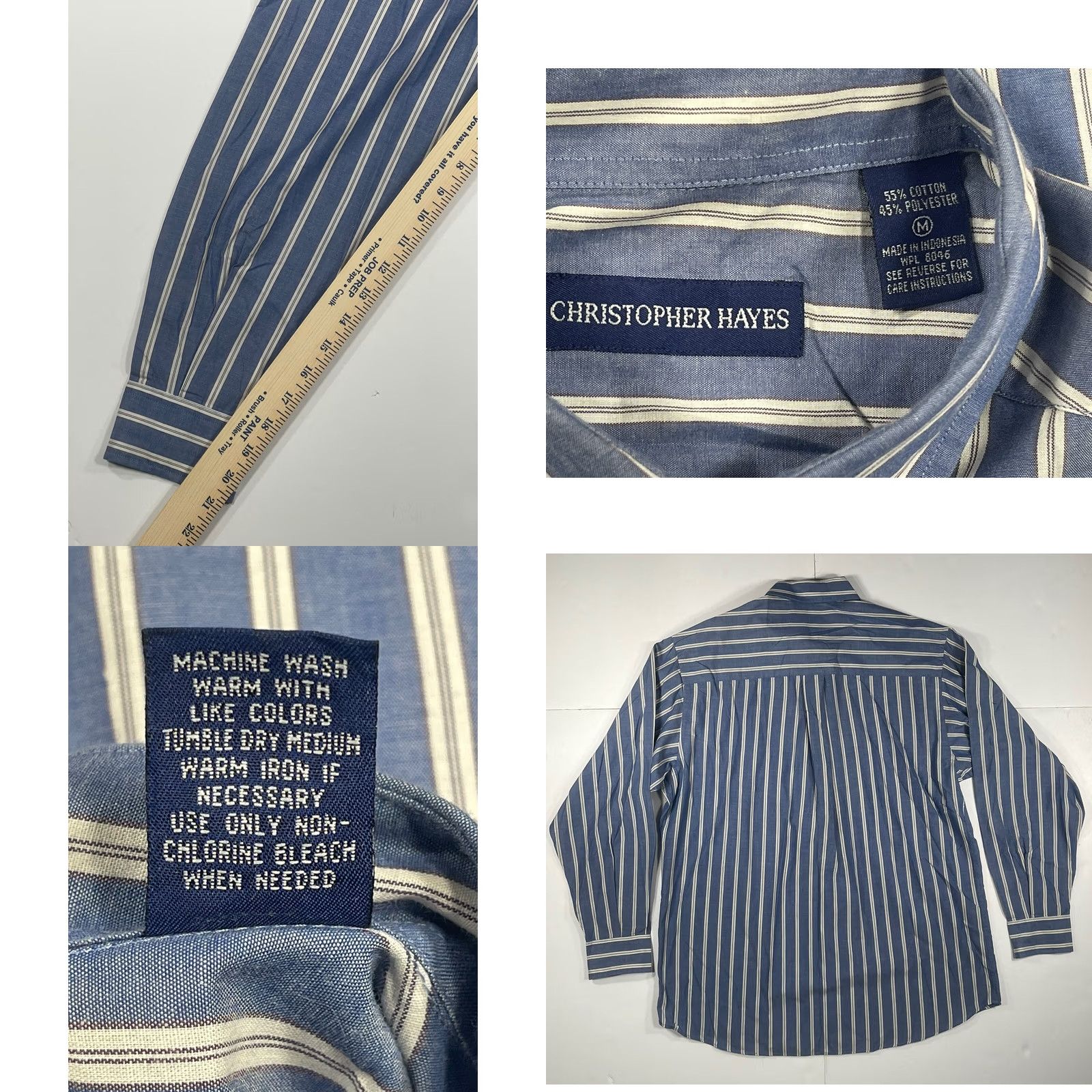 Vintage Christopher Hayes Mens M Blue White Striped Long Sleeve Flannel Button Front Shirt Size US M / EU 48-50 / 2 - 8 Thumbnail