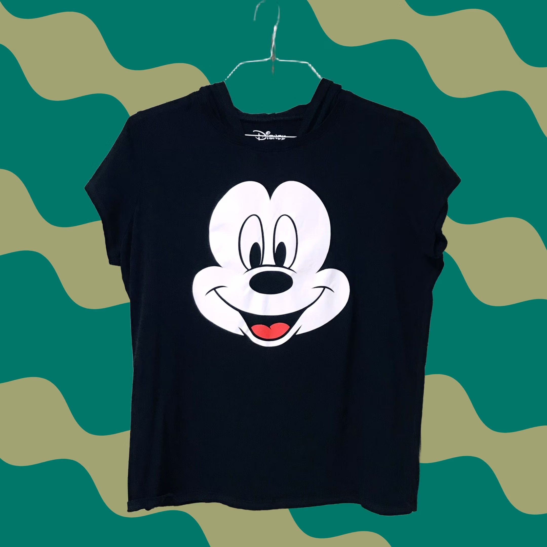 Disney Disney Juniors Women Mickey Mouse Face Graphic Hoodie Ears Short Cap Sleeve T-Shirt XXL Black Cotton Polyester Officially Licensed Disney Cardboard? Size XXL / US 16-18 / IT 52-54 - 1 Thumbnail