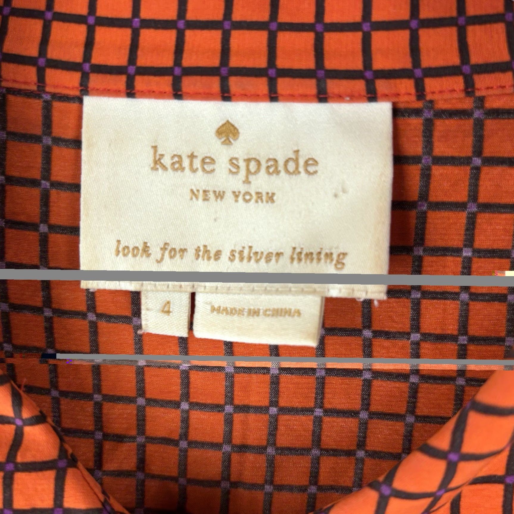 Vintage Kate Spade New York Checkered Long Sleeve Button Up Pleated Shirt Dress 4 Orange Satin Polyester Knee Length Size S / US 4 / IT 40 - 4 Thumbnail