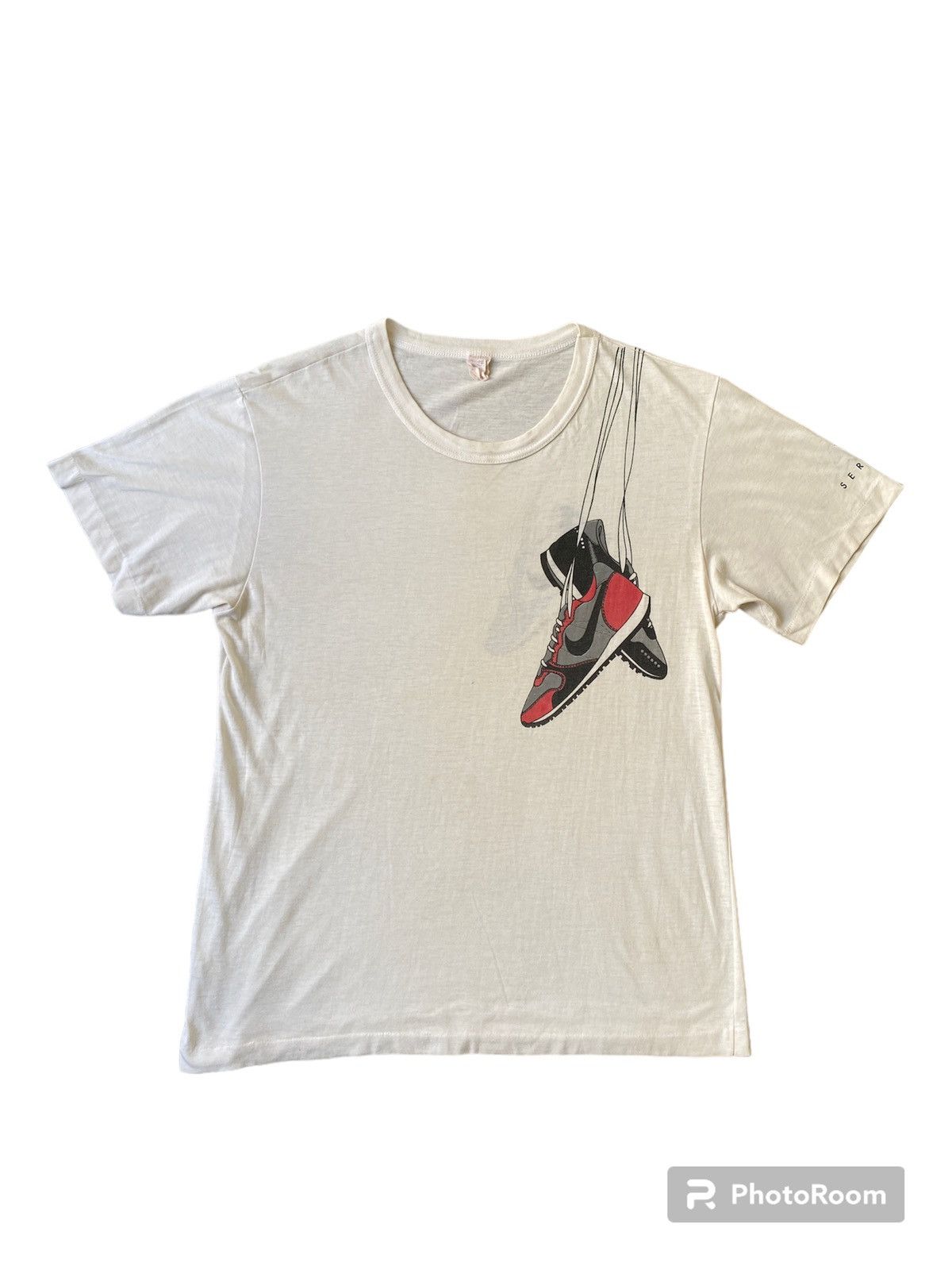 Nike × Vintage 1980s - RARE Nike Vintage Shoe Running T Shirt Size US M / EU 48-50 / 2 - 1 Thumbnail
