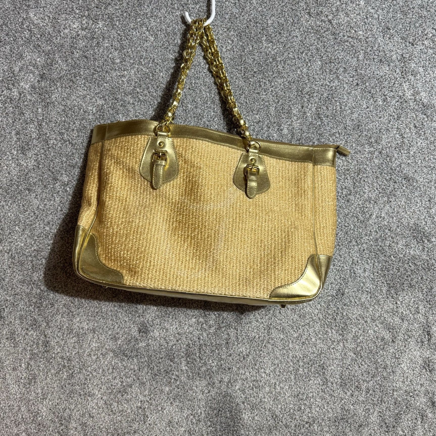 Vintage Y2K Boho Chic Woven Tote Bag Womens Gold Sparkly Metallic Chain Strap Tote Bag Size ONE SIZE - 4 Thumbnail