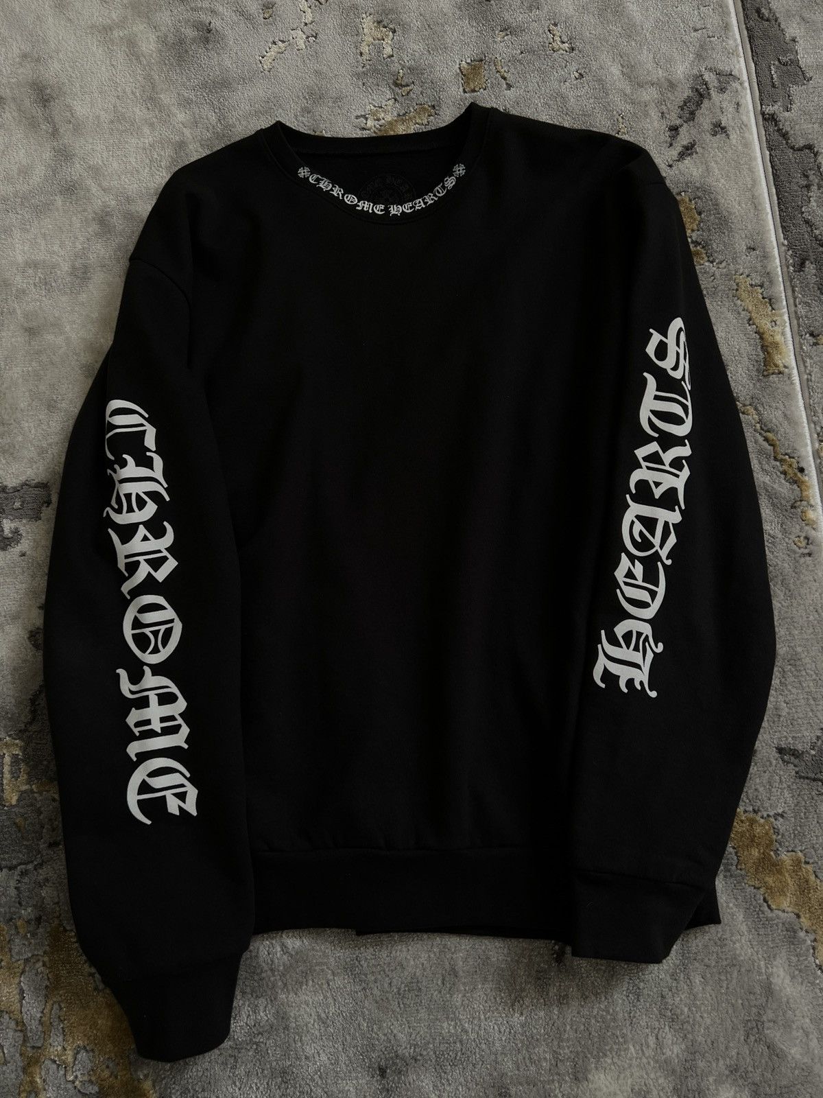 image of Chrome Hearts Logo Neck Crewneck Sweater in Black, Men's (Size Large)