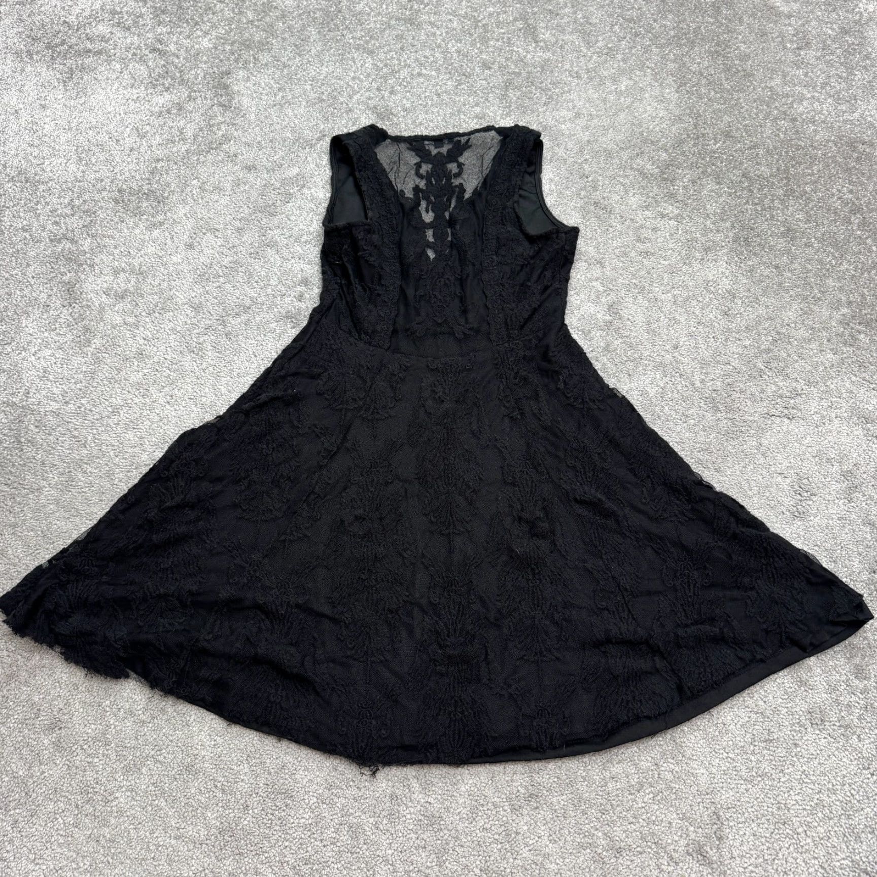 Vintage Wishlist Embroidered Lace Fit & Flare V-Neck Mini Dress Womens Small Black LBD Size S / US 4 / IT 40 - 2 Thumbnail