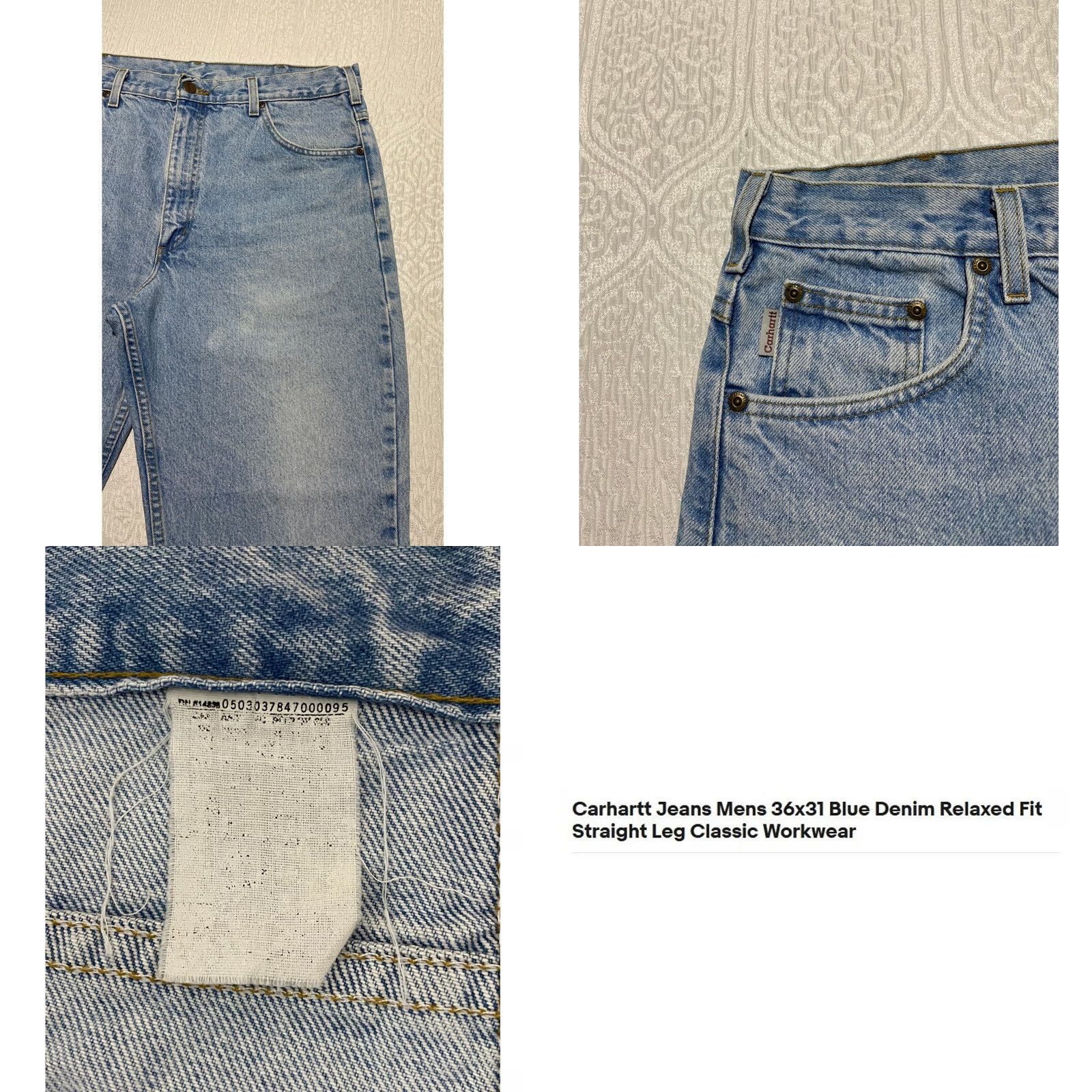 Carhartt VINTAGE Carhartt Jeans Mens 36x31 Blue Denim Relaxed Fit Workwear Straight 5-Pocket Logo Patch Mens Size US 36 / EU 52 - 8 Thumbnail