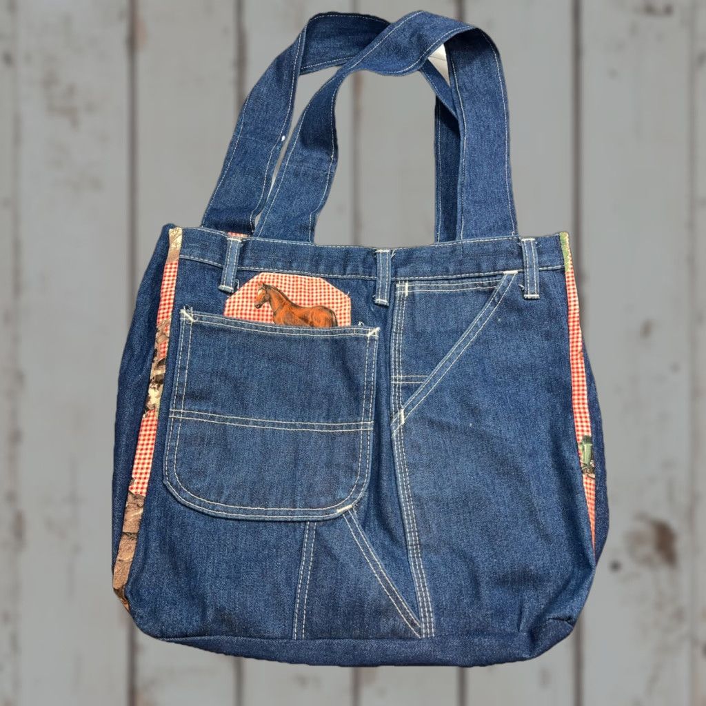 Doublet ROEBUCKS Horse Denim JEANS Tote Bag Purse Shoulder double Handles Pockets Cotton Bag Size 32" / US 10 / IT 46 - 1 Thumbnail