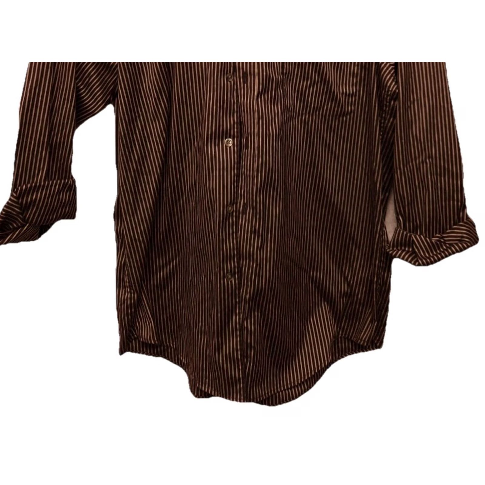Savane Savane Pinpoint Oxford Shirt Men’s Large Brown Stripe 100% Cotton Easy Care Size US L / EU 52-54 / 3 - 3 Thumbnail