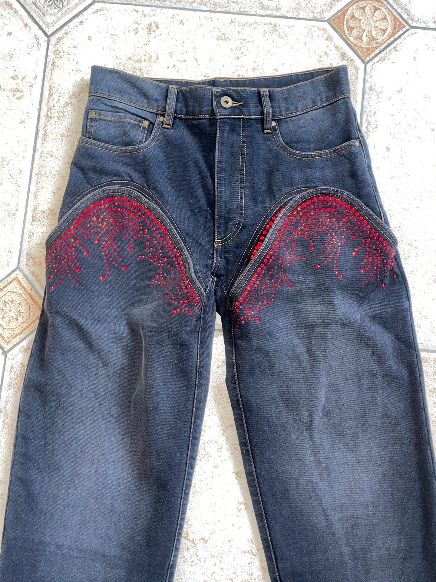 Y/Project Y/Project Red Crystal Distressed Cutout Tapered Jeans 26 Size 26" / US 2 / IT 38 - 5 Thumbnail