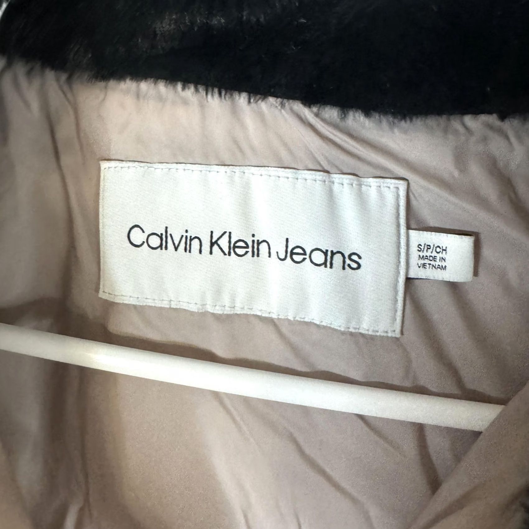Vintage Calvin Klein Jeans Jacket Womens Small Beige Quilted Hooded Puffer Winter Coat Size 28" / US 6 / IT 42 - 7 Thumbnail