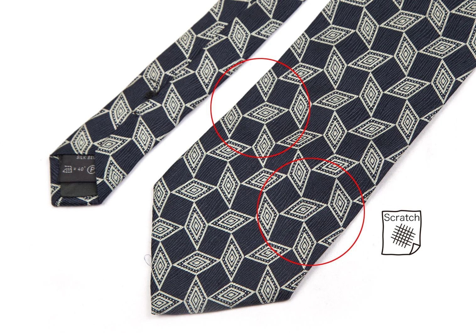 Dries Van Noten Geometric Print Silk Tie in Navy Blue Size ONE SIZE - 4 Thumbnail