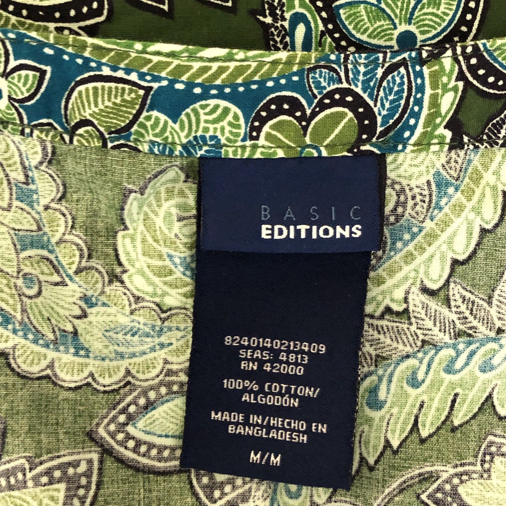 Basic Editions Basic Editions Top Shirt M Green Floral Tropical 1/2 Button Lace Trim ShortSleeve Luau Fun Womens Size M / US 6-8 / IT 42-44 - 4 Thumbnail