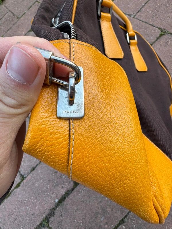 Prada Vintage 90s Prada Canvas Leather Bowling Bag Yellow Size ONE SIZE - 9 Thumbnail