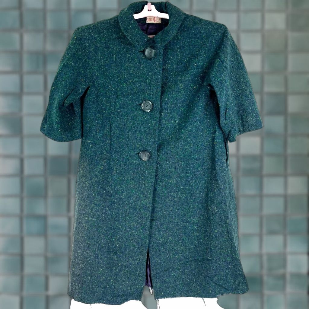 Vogue Vogue Jacket Womens Overcoat M Wool Blend 1/2 Sleeve Green Blue 60's Vintage Designer Regular Jacket Size M / US 6-8 / IT 42-44 - 1 Thumbnail