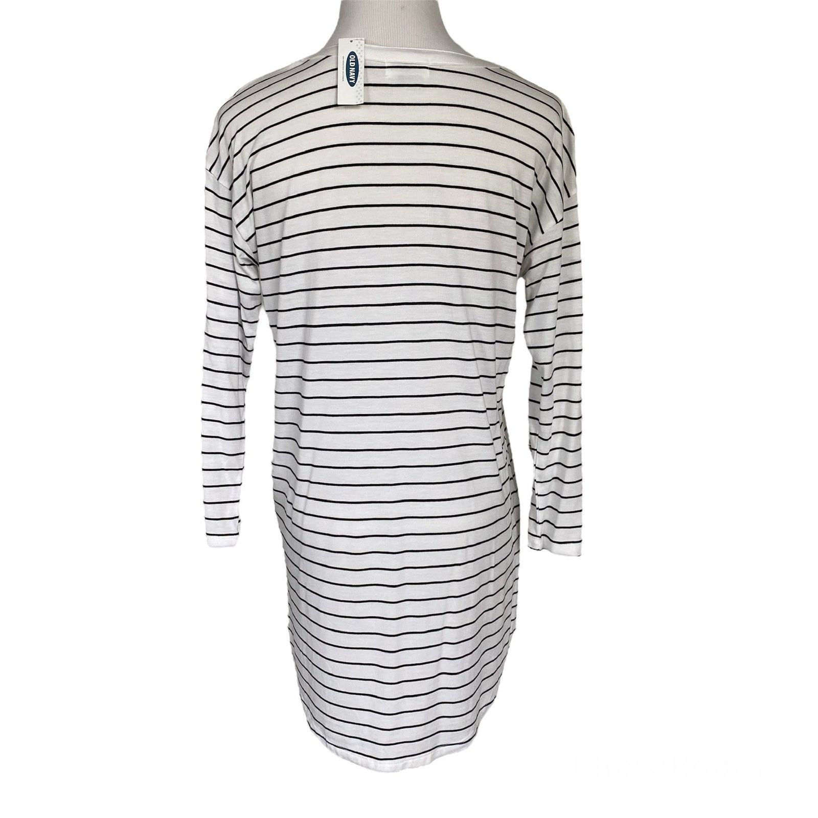 Old Navy NEW Old Navy S Long Sleeve V-Neck White Black Stripe Tunic Size S / US 4 / IT 40 - 3 Thumbnail