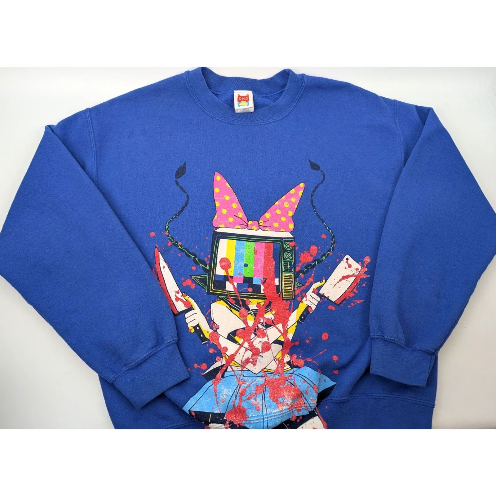 OMOCAT Omori Omocat TV Girl Sweatshirt Medium Blue Bloody Knife Anime Limited Edition Pullover Crew Neck Womens Size M / US 6-8 / IT 42-44 - 2 Thumbnail