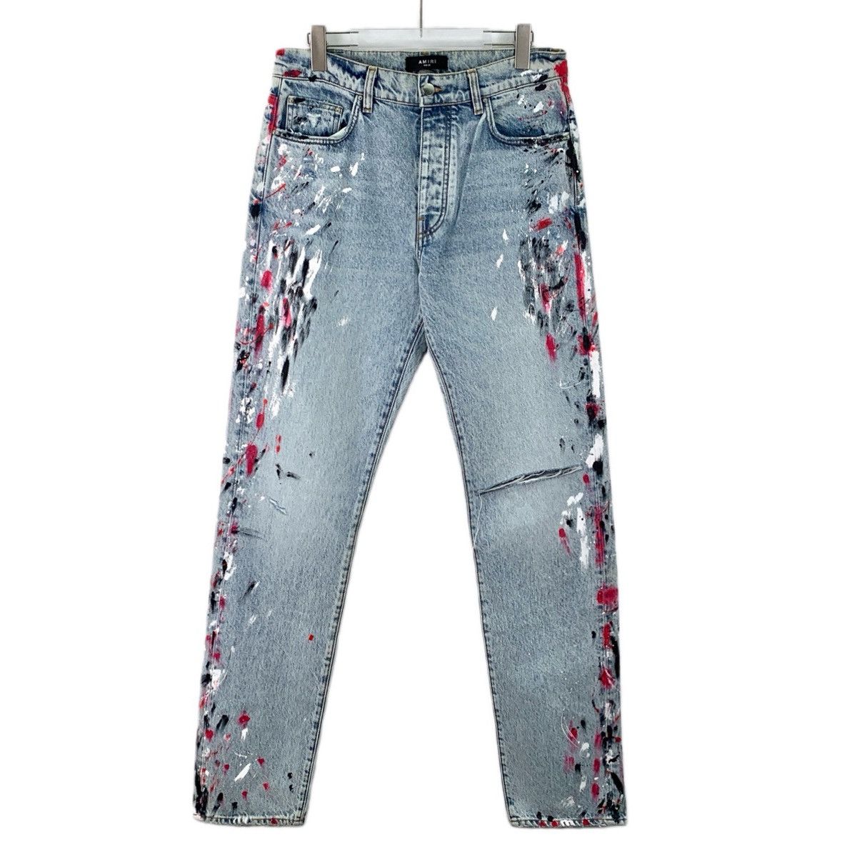 Armani Amiri Blue Distressed Splash Ink Print Denim Pants K26WX Size 24" / US 00 / IT 34 - 1 Thumbnail
