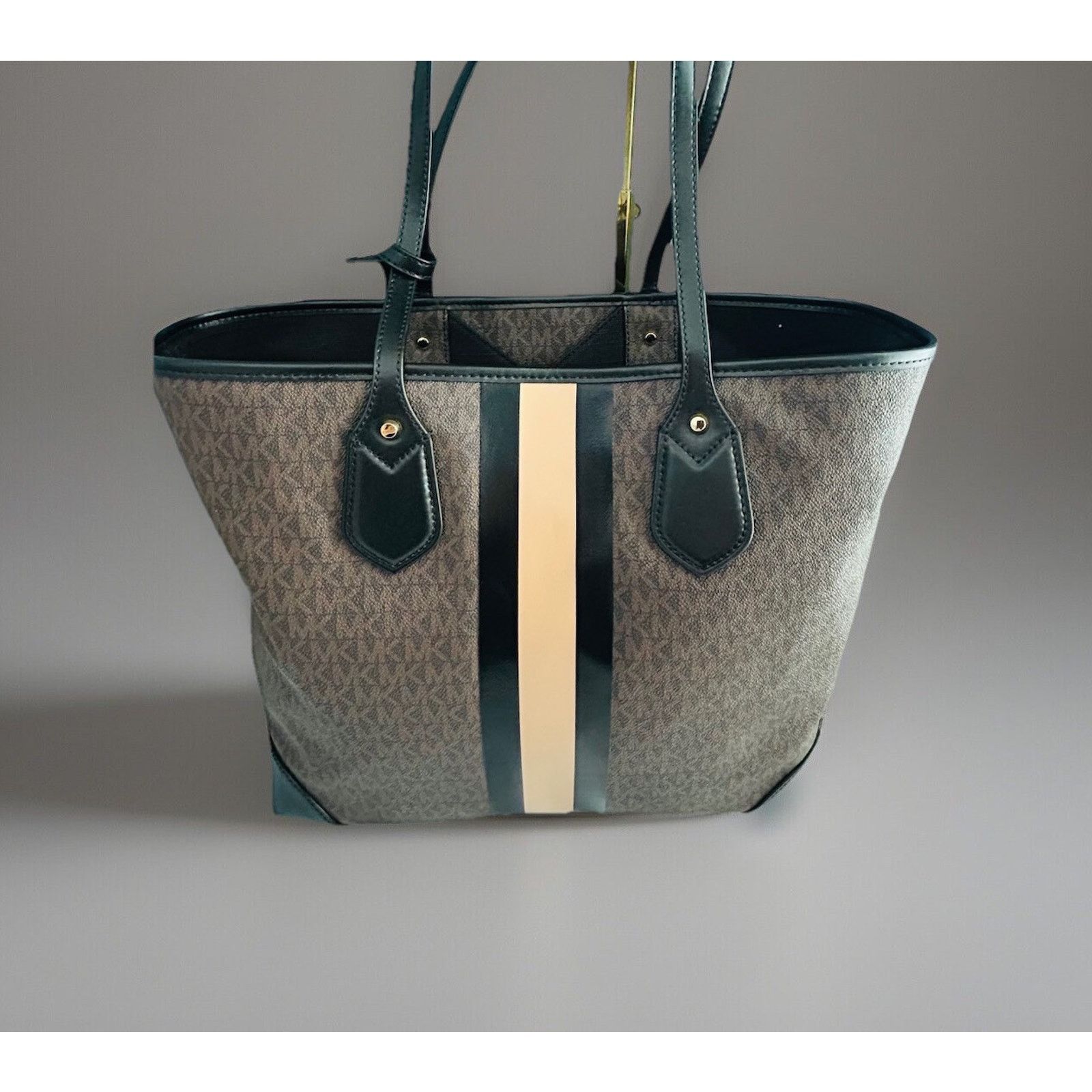 Michael Kors Michael Kors Eva Large Stripe Tote Bag Pouch Black Camel NWT Size ONE SIZE - 2 Thumbnail
