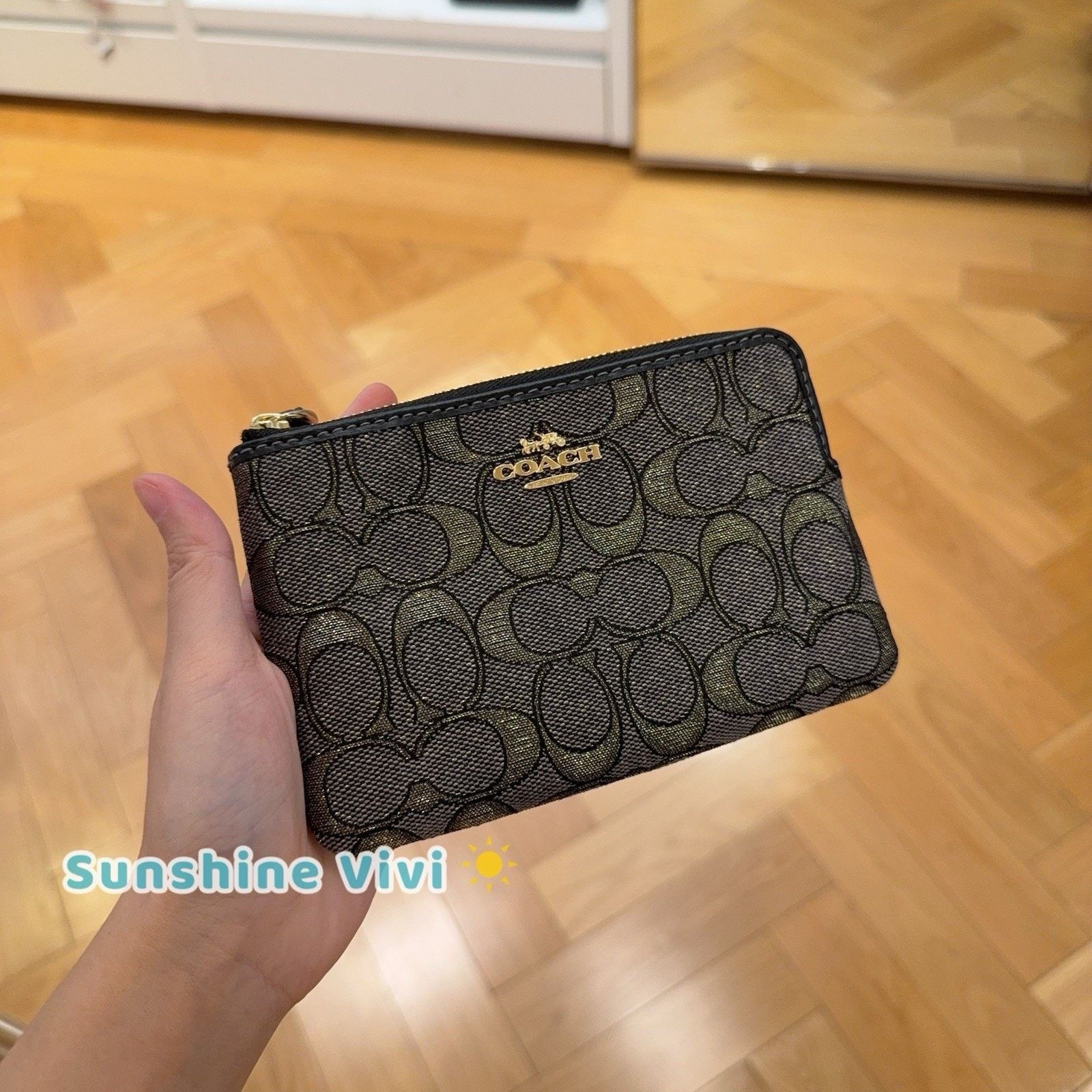 Coach NWT Coach Corner Zip Wristlet Signature CCL22 Charcoal Gold Size ONE SIZE - 1 Thumbnail