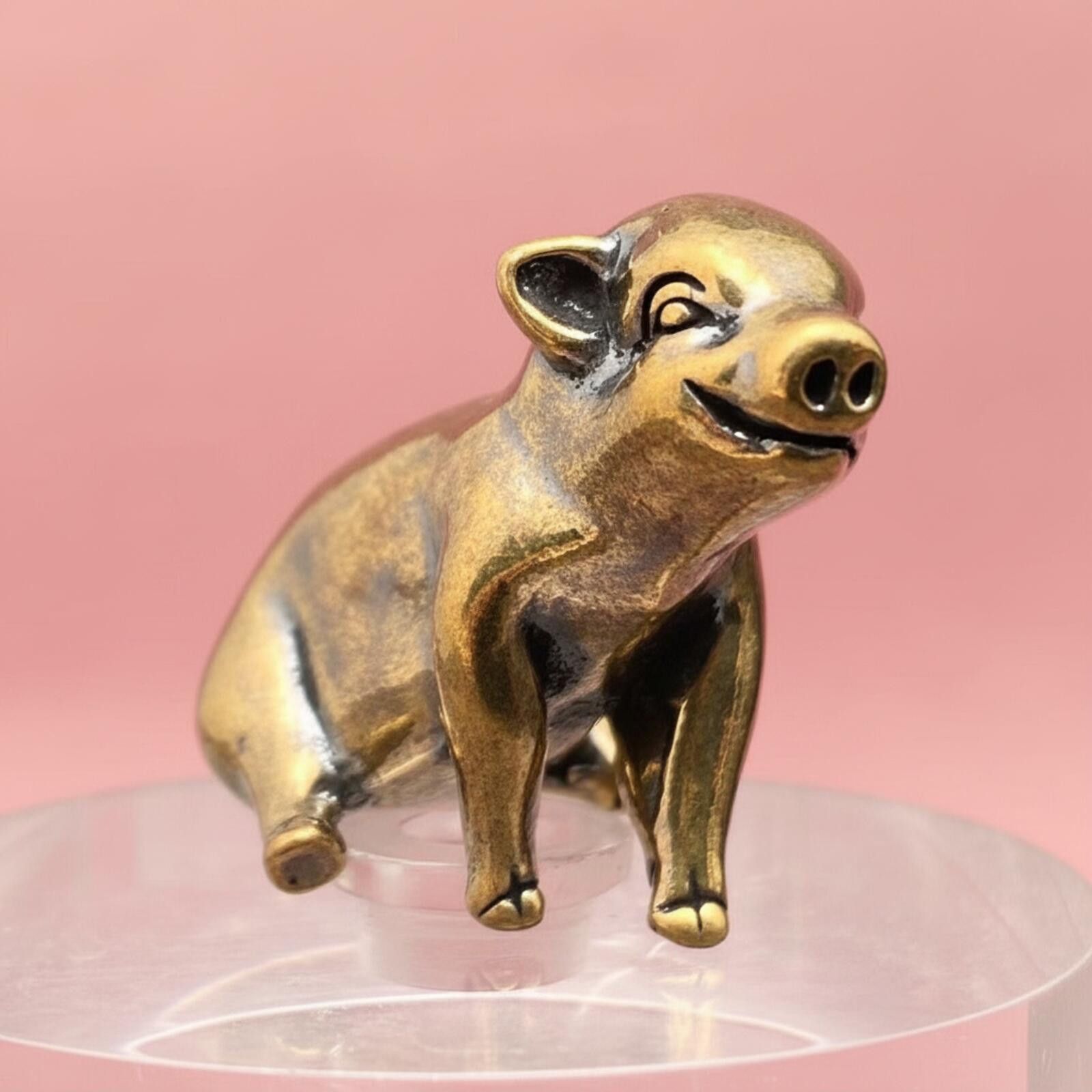 The Unbranded Brand Brass Sitting Pig Figurine Mini Baby Size ONE SIZE - 1 Thumbnail