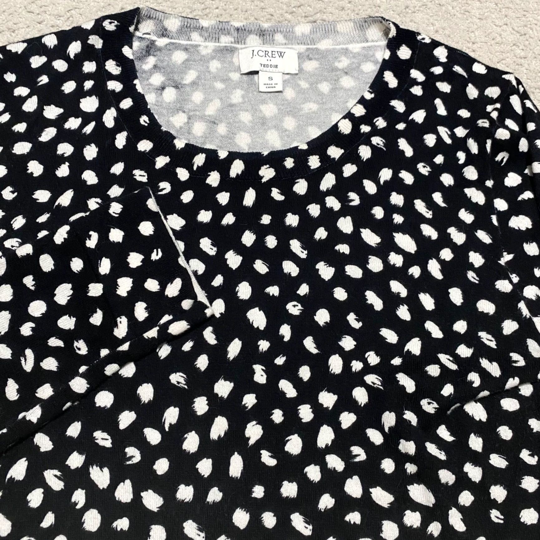 J.Crew J. Crew Womens Small Sweater Black Geometric L/S 100% Cotton Teddie Lightweight Size S / US 4 / IT 40 - 2 Thumbnail