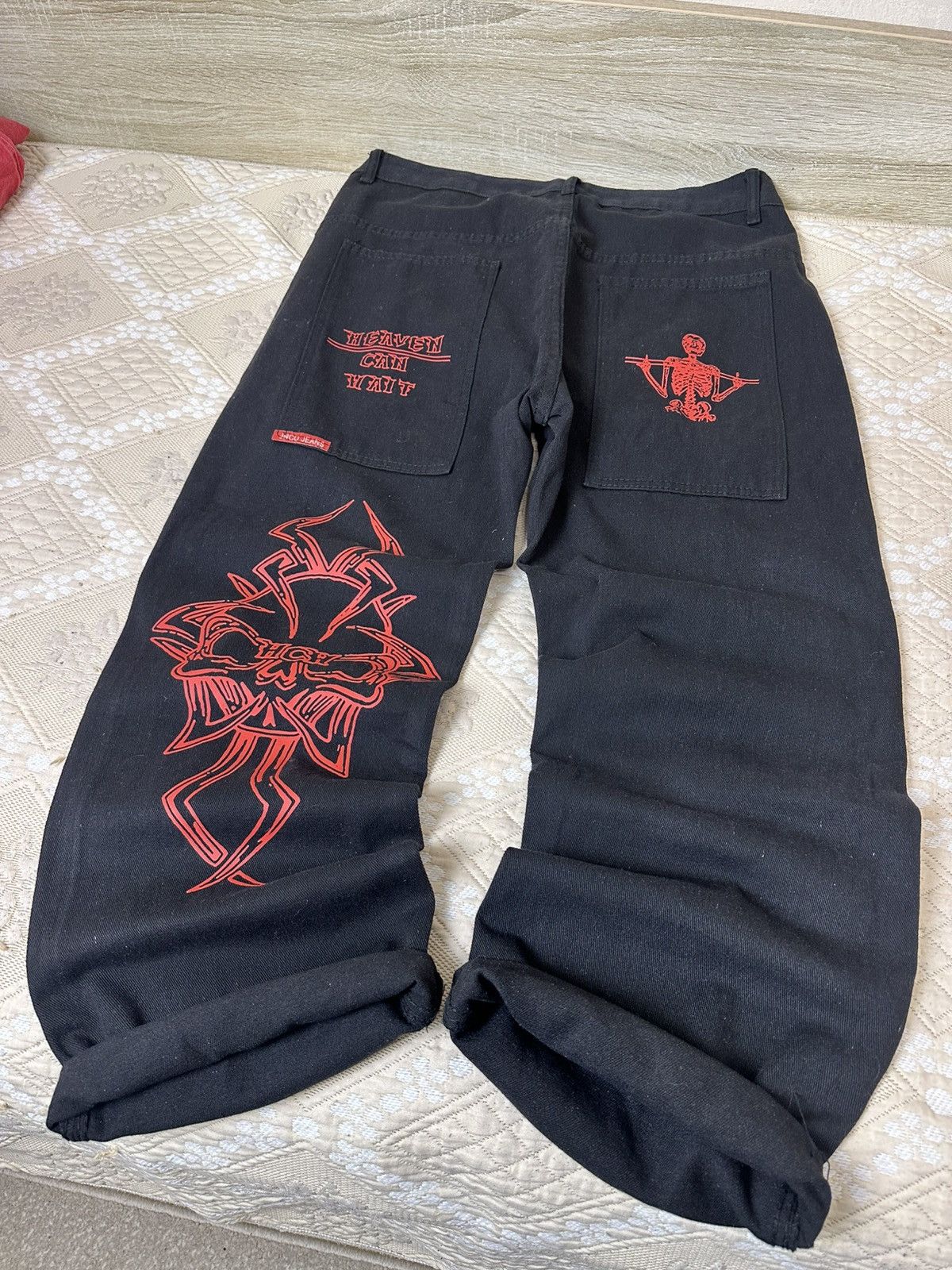Band Tees 🔥 Heaven Can Wait Jeans Black Y2K Wide Leg Baggy Pants Size US 34 / EU 50 - 3 Thumbnail
