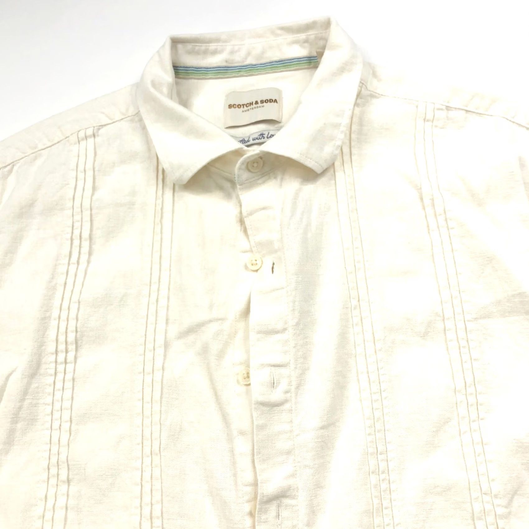 Scotch & Soda Scotch & Soda XL Linen Blend Button Short Sleeve Striped Shirt Ivory MINT - Men - Button-Up Shirt Size US XL / EU 56 / 4 - 2 Thumbnail
