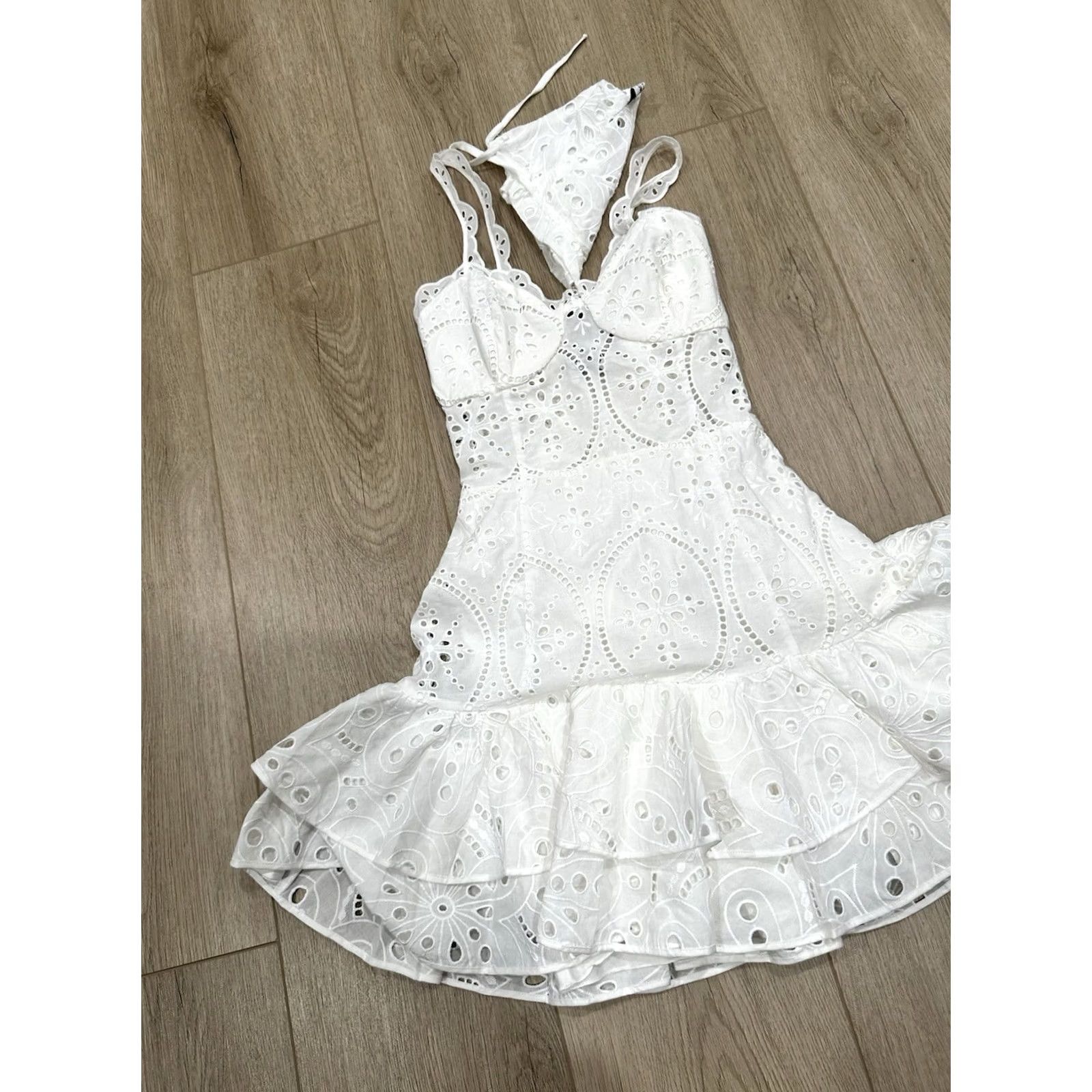 Vintage Charo Ruiz Ibiza White Eyelet Dress Lace Straps Ruffle Hem XS Mini Size XS / US 0-2 / IT 36-38 - 3 Thumbnail