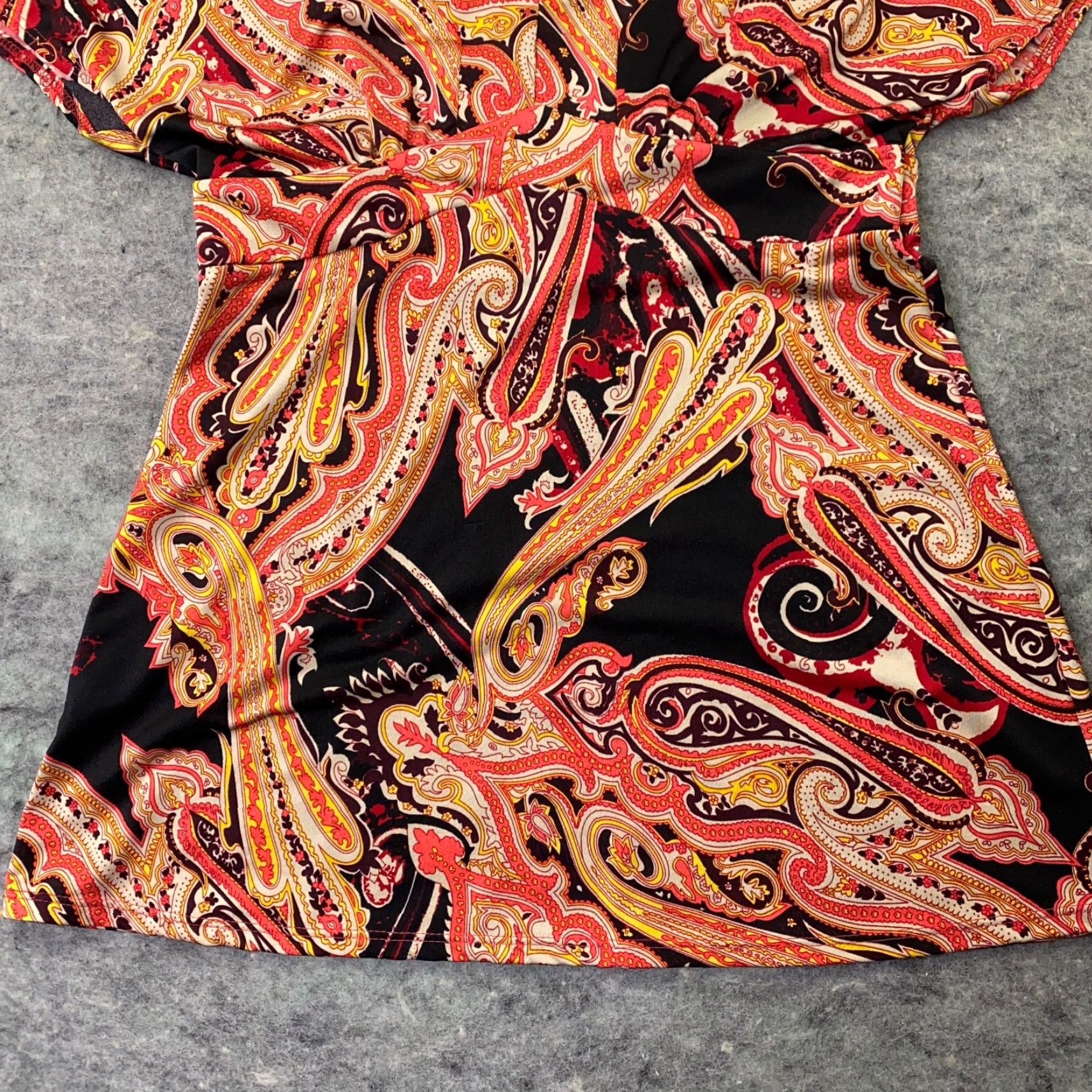 Vintage International Concepts Womens Shirt Top XS Orange V Neck Paisley Flowy Size XS / US 0-2 / IT 36-38 - 3 Thumbnail