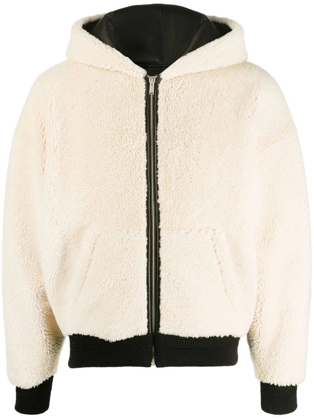 image of Saint Laurent Paris Oc11Z10524 Textured Hooded Bomber Jacket In Beige/black, Men's (Size Large)