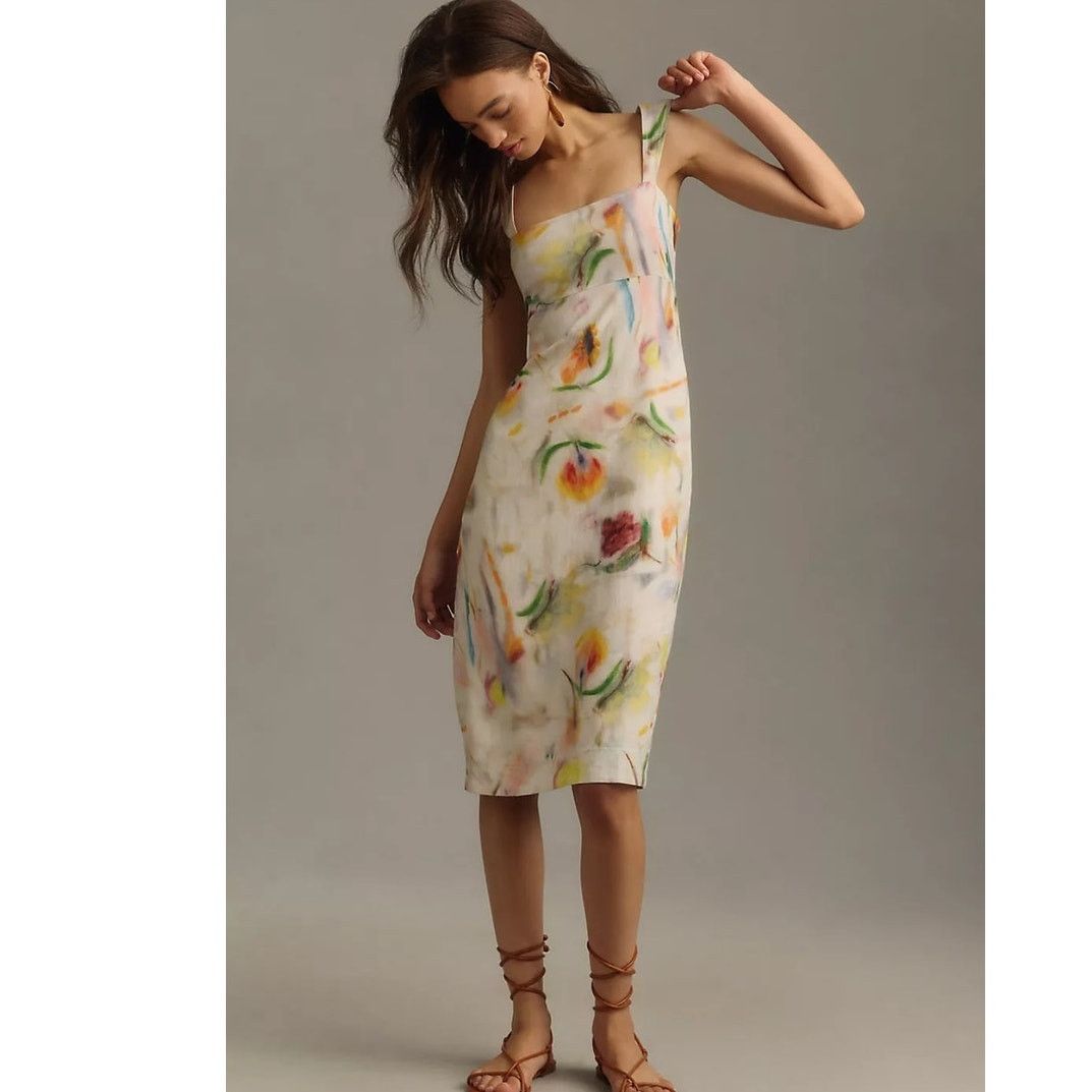Anthropologie NWT Klaas Jonkman Square-Neck Linen Midi Dress $148 3X Size 3XL / US 20-22 - 1 Thumbnail
