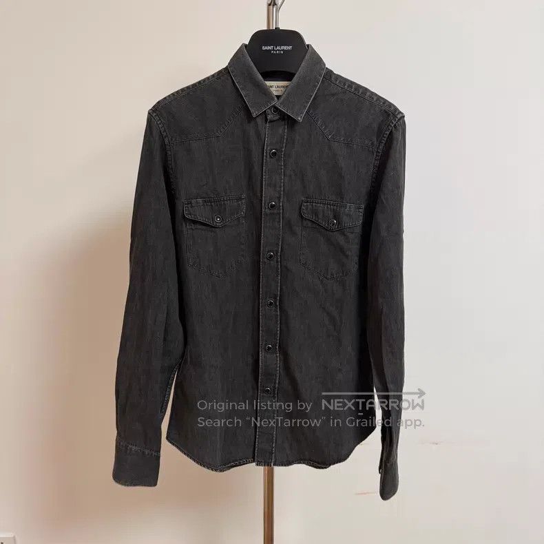 Saint Laurent Paris Saint Laurent Paris Distressed Black Shirt Jacket i Size XS / US 0-2 / IT 36-38 - 1 Thumbnail