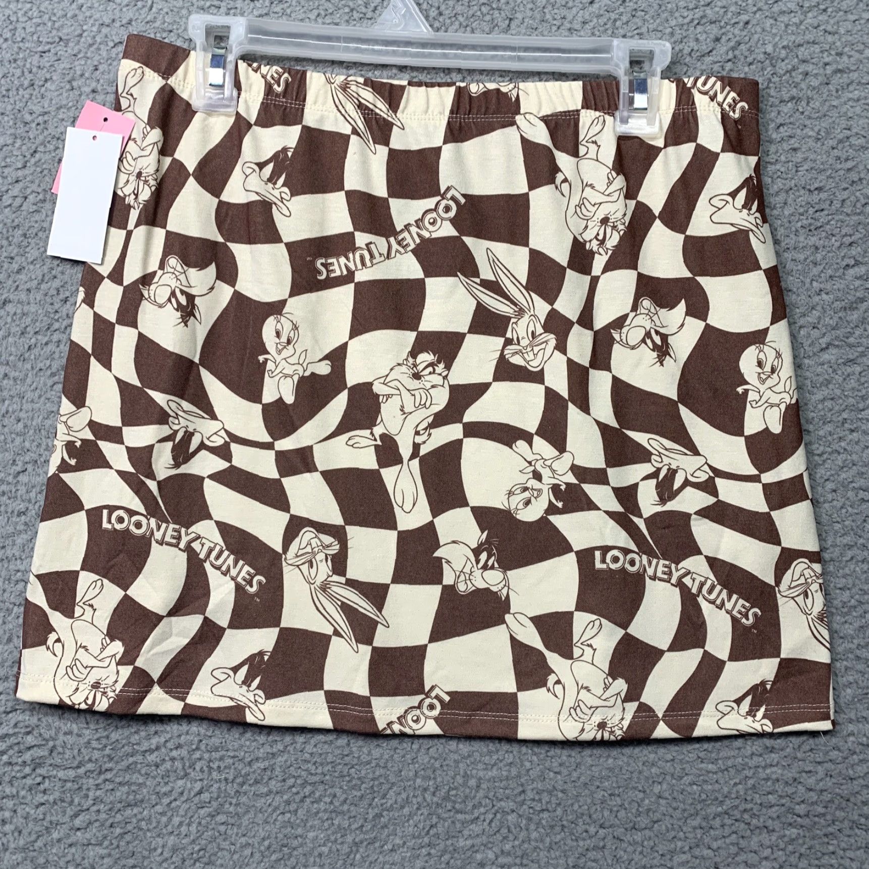 Vintage Looney Tunes Skirt Women’s L Brown & Cream Mini Elastic Waist Daffy Bugs Bunny Tweety Sylvester Taz NWT Shirt? Size 36" / US 14 / IT 50 - 3 Thumbnail