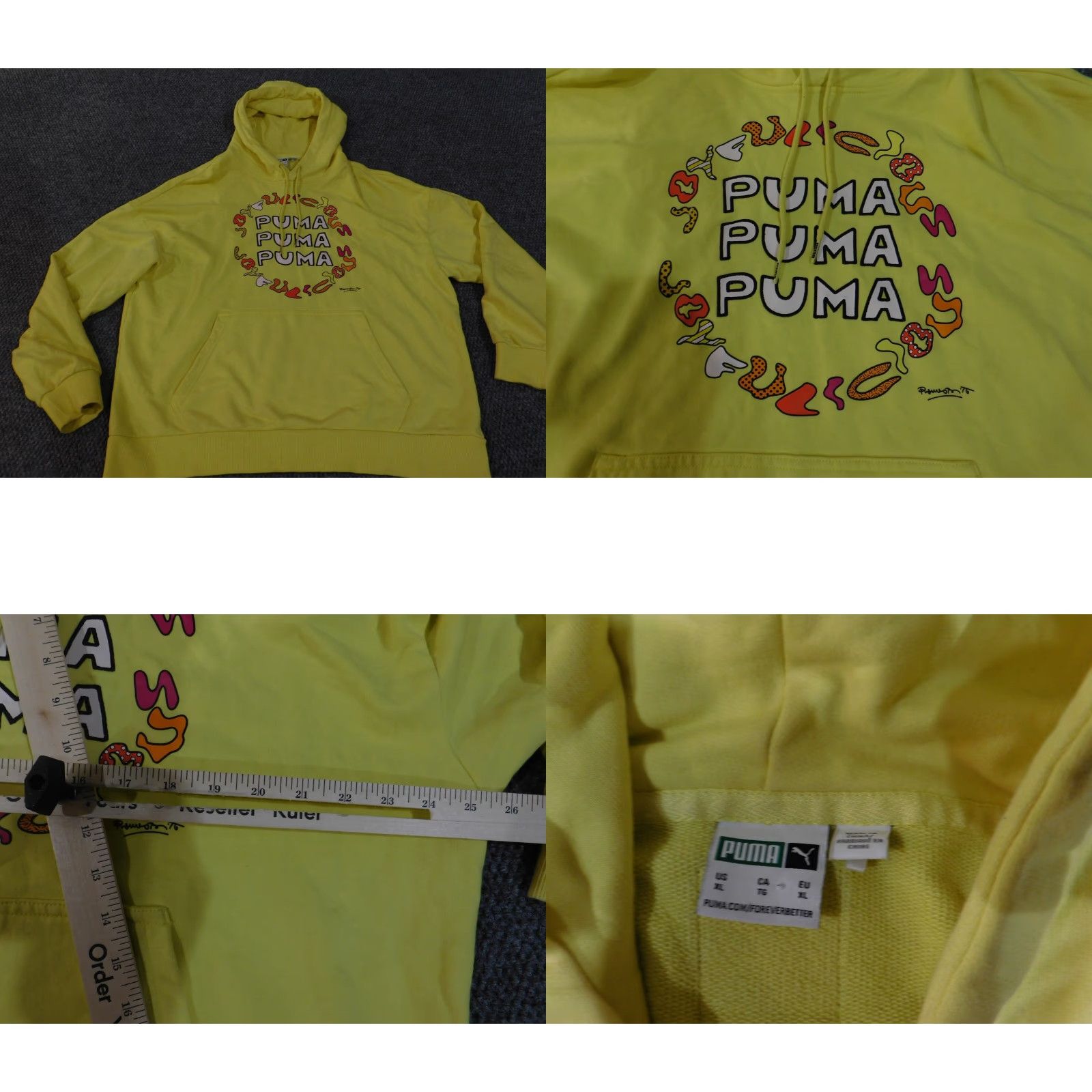 Puma PUMA x romero britto Hoodie Large Mens Yellow Art Graphic Pullover Hoodie, Logo, Pockets, Long Sleeve, Hooded, Drawstring, Cotton Polyester, T-Shirt? Size US L / EU 52-54 / 3 - 8 Thumbnail