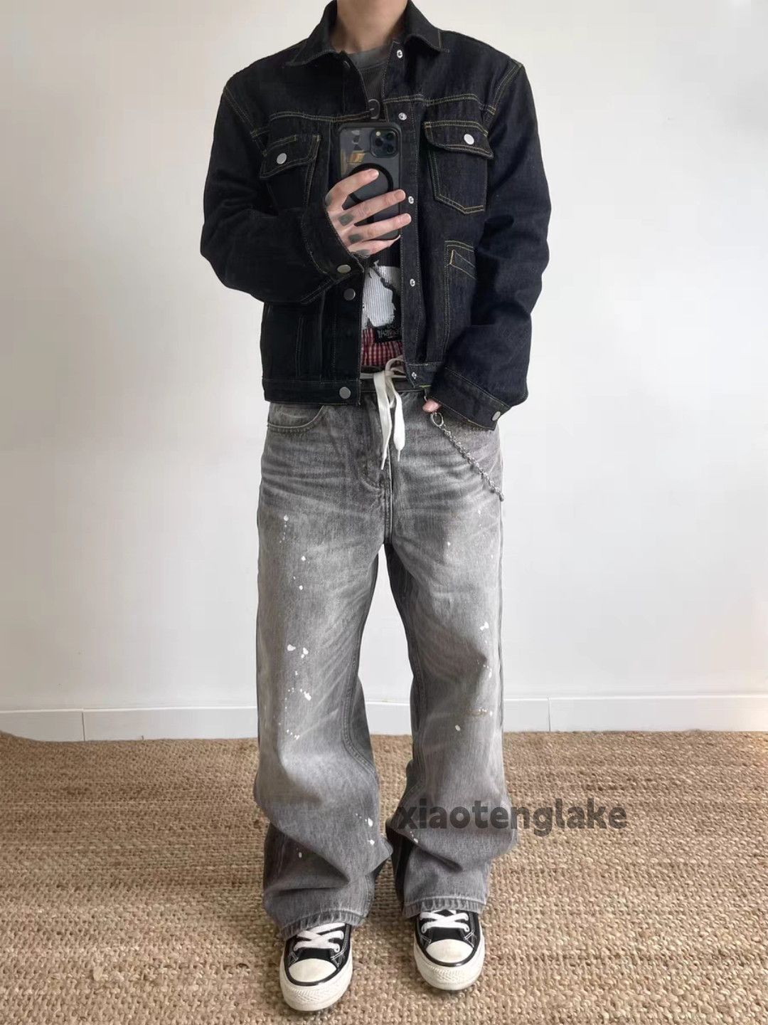 Jean Washed faded cleanfit yuppie loose baggy hiphop paint jeans Size US 34 / EU 50 - 3 Thumbnail