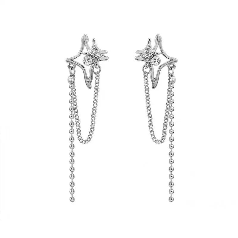 Other Y2K Irregular Rhinestone Cross Star Chain Earring Size ONE SIZE - 6 Thumbnail