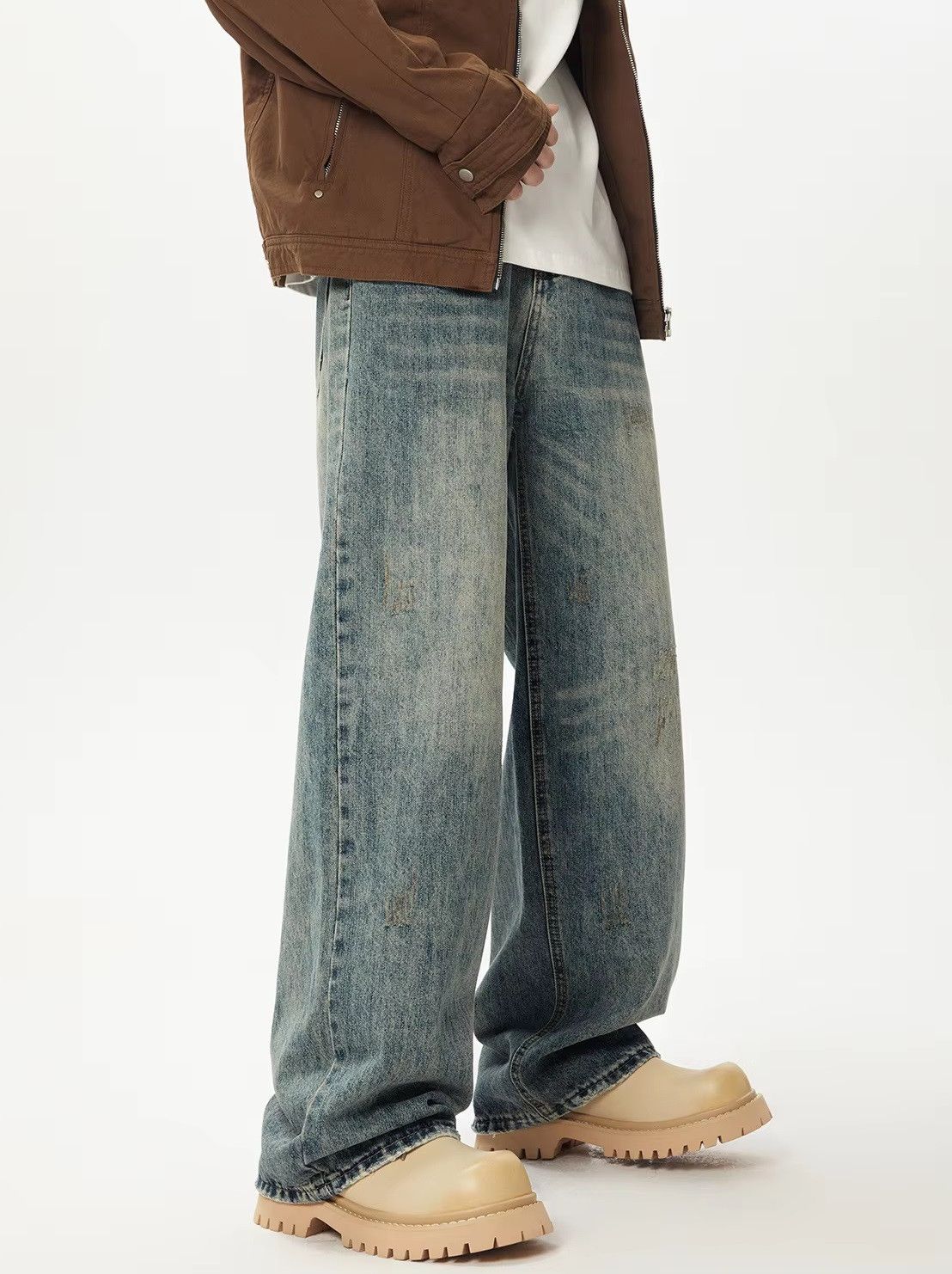 Japanese Brand Men's blue casual loose straight wide-leg jeans Size US 31 - 3 Thumbnail