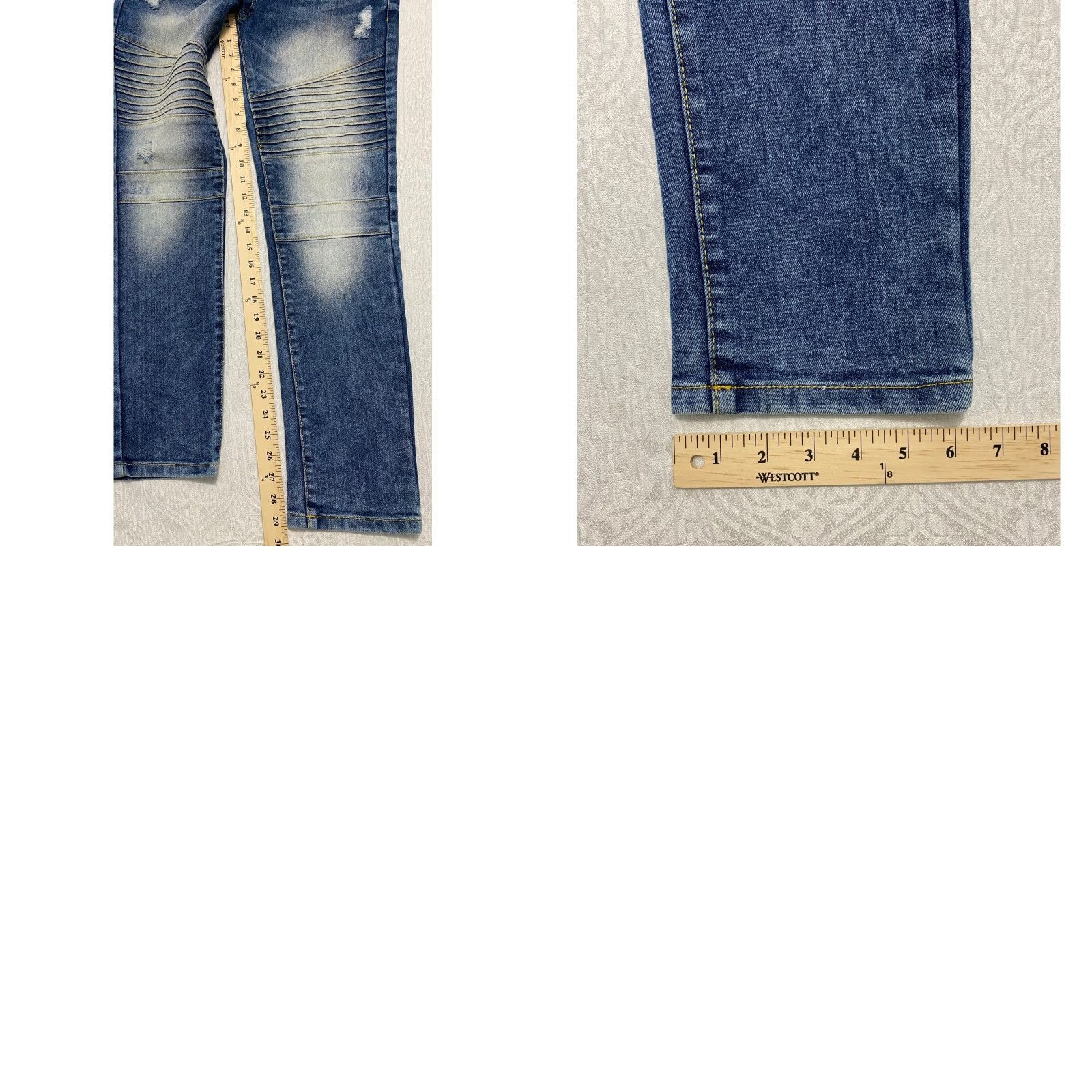 Vintage WT02 Moto Biker Jeans Men's 32x30 Blue Skinny Stretch Distressed Ribbed Jeans Size US 32 / EU 48 - 8 Thumbnail