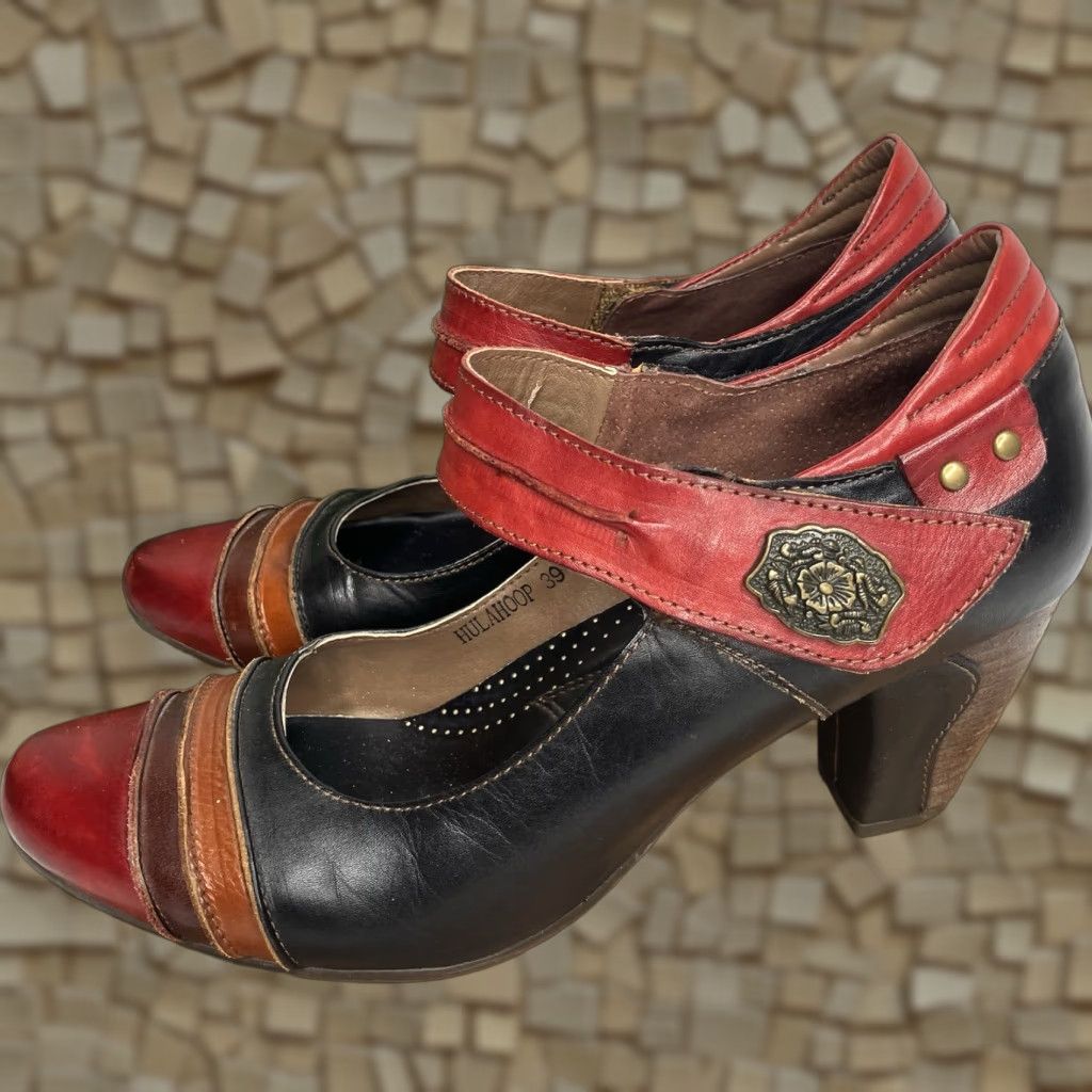 Vintage Spring Step LArtiste Hulahoop Heel Shoes 39 Us 8.5 Colorblock Leather Maryjanes, Women's