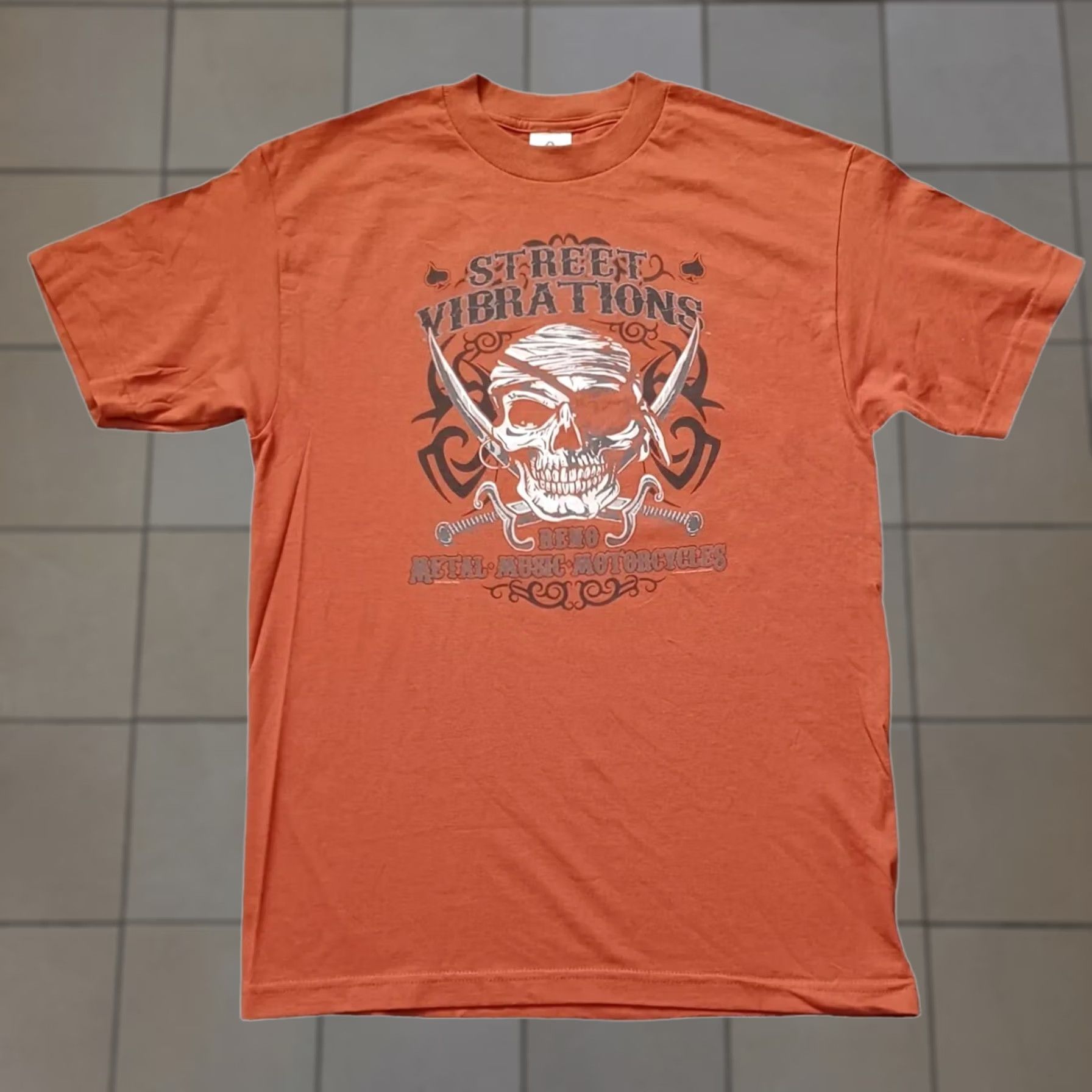 Rusty Alstyle Apparel & Activewear Shirt Mens M Orange Graphic Print Skull Metal Music Vintage Rust Orange Street Vibrations Reno Shirt Size US M / EU 48-50 / 2 - 1 Thumbnail