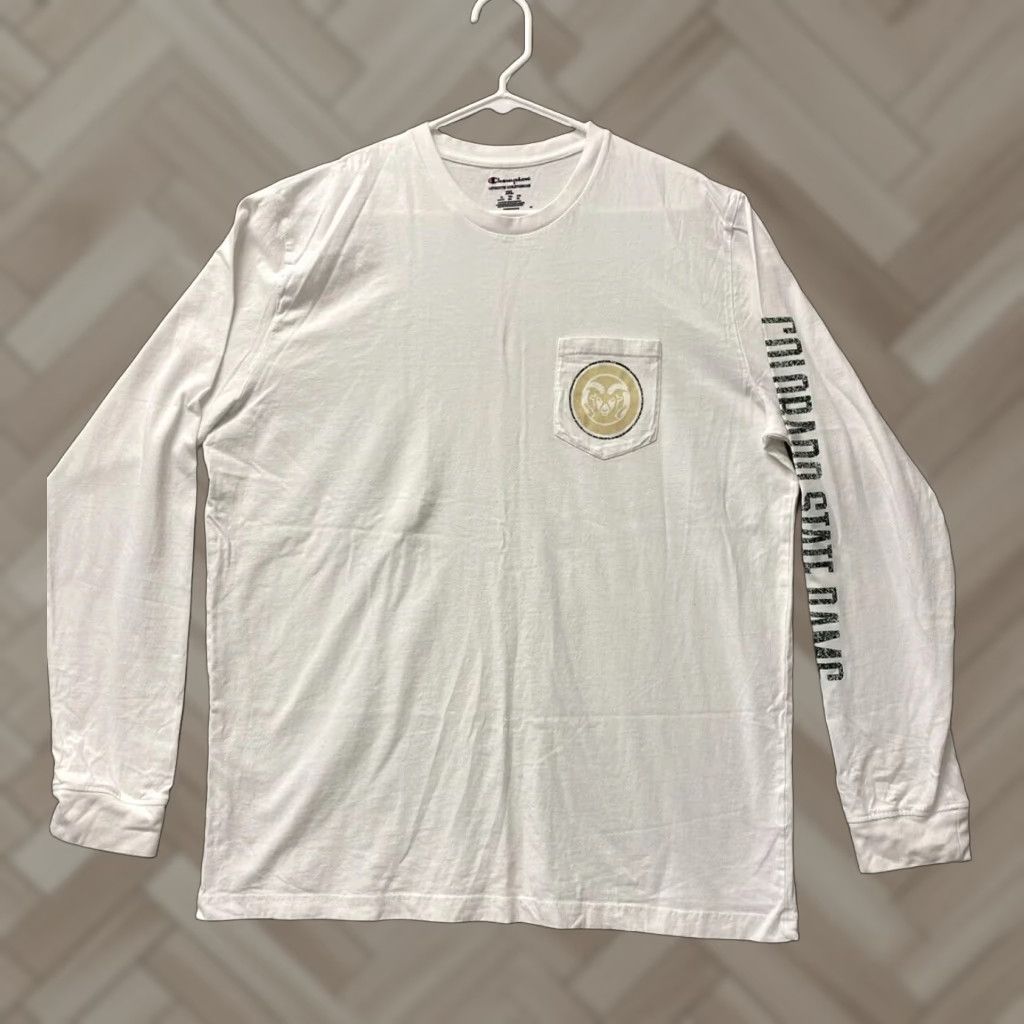 Champion VINTAGE Champion CSU RAM Mens Long Sleeve Shirt 2XL Crew Neck Cotton White Pockets Graphic Modern Size US XXL / EU 58 / 5 - 1 Thumbnail
