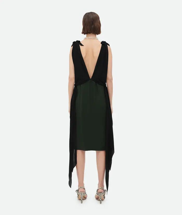 Bottega Veneta o1bcso1str0725 Fluid Silk Midi Dress in Black/Green Size XL / US 12-14 / IT 48-50 - 3 Thumbnail