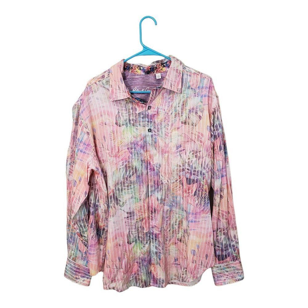 Robert Graham CT461a Robert Graham Pink Floral Men's dress Shirt 1XL Size 44R - 1 Thumbnail