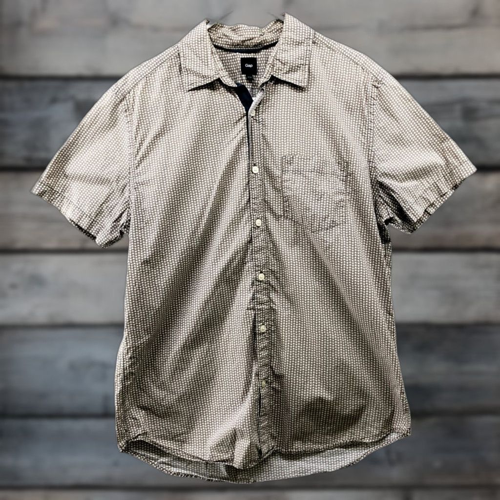 Gap GAP Button Down Shirt Mens M Short Sleeve Cotton Taupe Printed Summer Shirt Size US M / EU 48-50 / 2 - 1 Thumbnail