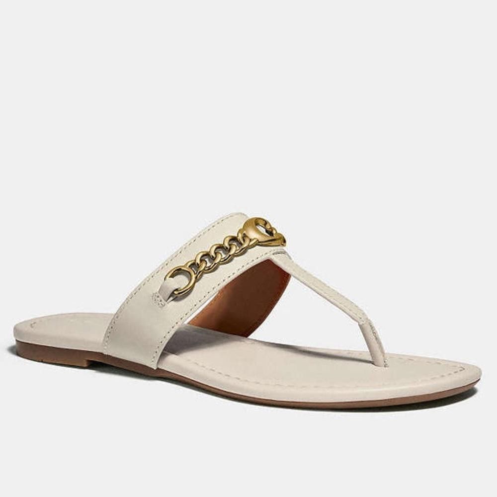 Coach COACH Jaclyn Chalk White Leather Thong Sandal Logo Chain 6.5 Size US 6.5 / IT 36.5 - 1 Thumbnail