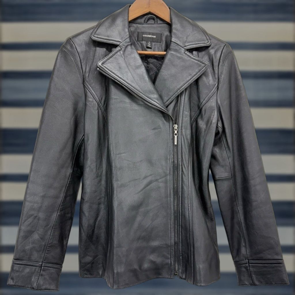 Colebrook size Small Women’s Black Leather Full Zip Moto Jacket