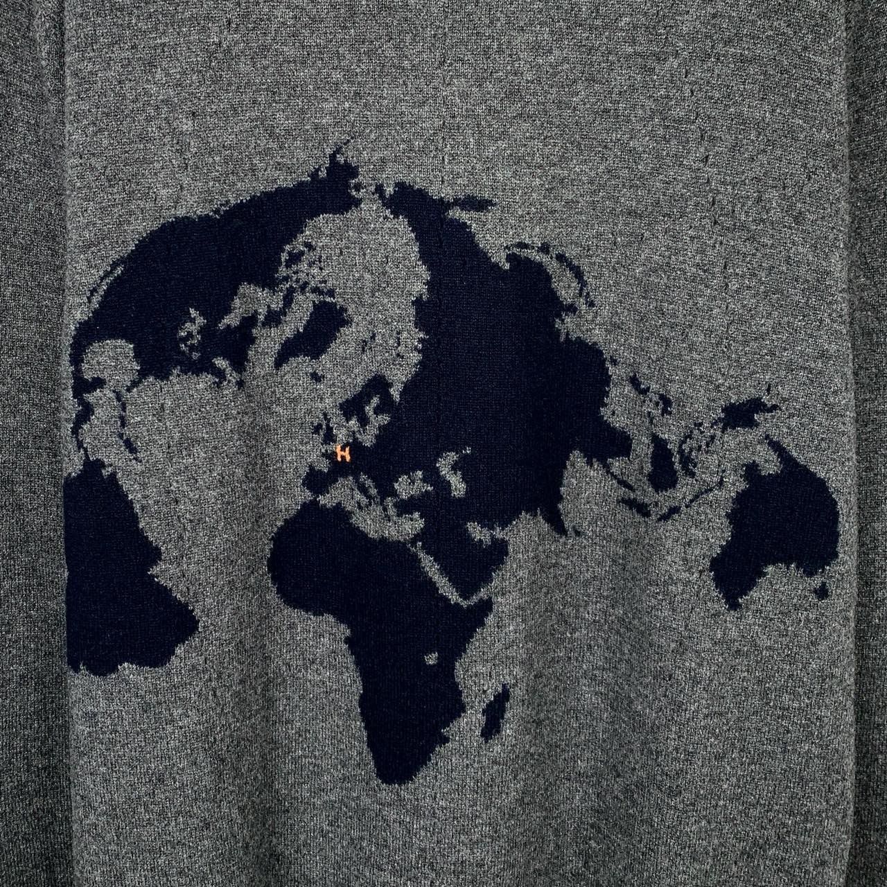 Hermes Hermès Gray Wool Sweater With Burgundy Trim & World Map Grap Size US L / EU 52-54 / 3 - 4 Thumbnail