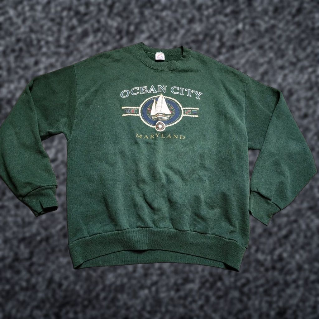 Jerzees VINTAGE Jerzees Sweatshirt Ocean City Maryland Travel Crewneck XL Green Unisex Adults 90s Beach Graphic Print Pullover Size US XL / EU 56 / 4 - 1 Thumbnail