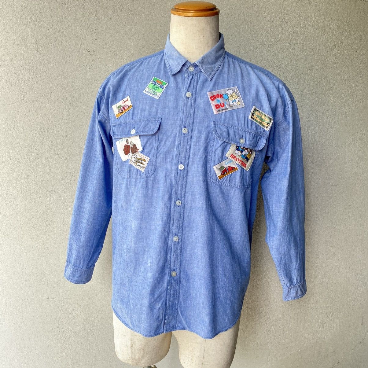 Japanese Brand × Vintage ENGLISH HERALDRY Vintage Patched Chambray Shirt. Size US M / EU 48-50 / 2 - 12 Thumbnail